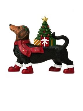 NEW! Lighted Dachshund w/ Tree Blow Mold Outdoor Holiday Decoration, 19" tall